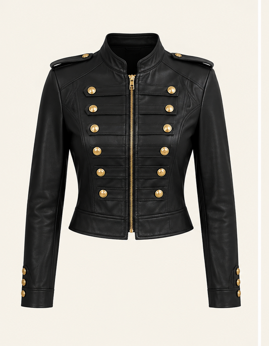 Gold Button Leather Jacket