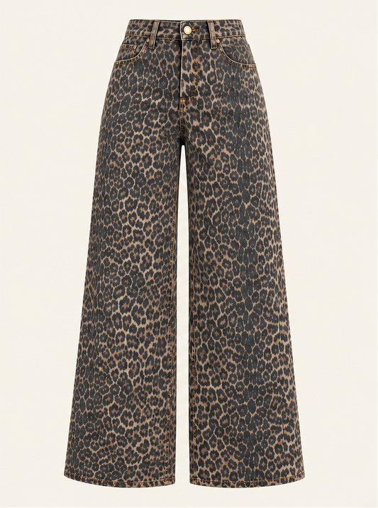 Leopard Print Wide-Leg Jeans