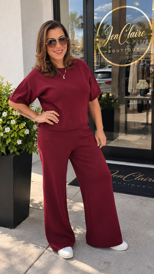Set Wide Leg Burgundy